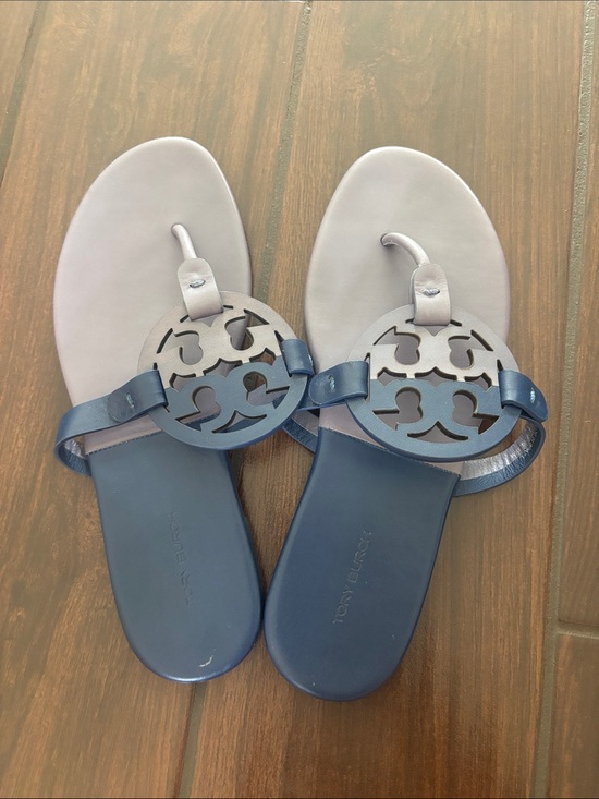 Tory Burch Shoes - Tory Burch Two-Tone Blue Leather Miller Thong Sandals